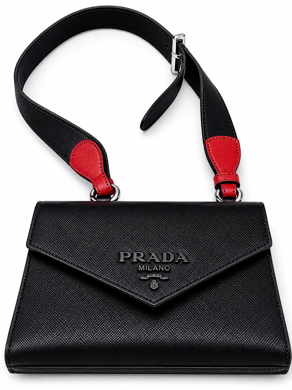 Prada Milano Black Saffiano Leather Shoulder Bag with Red Accents - Picture 4 of 7